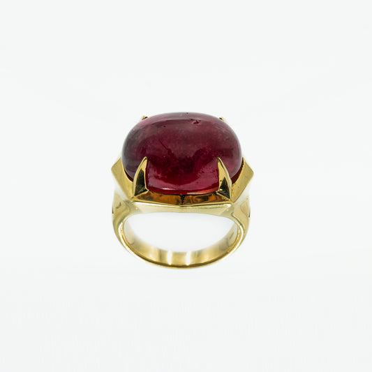 ANELLO LOVE - ORO 750 - TORMALINE RUBELLITE CABOCHON NATURALE