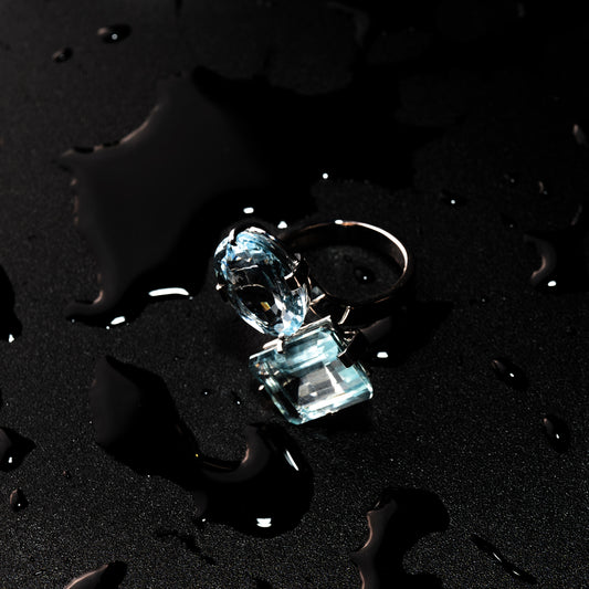 EDEN - ANELLO CONTRARIÈ ACQUAMARINE - ORO BIANCO 750