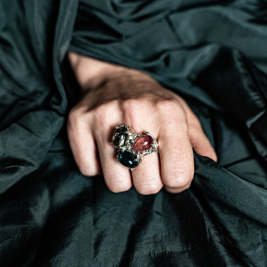 TRIO - ARGENTO 925 - TORMALINE CABOCHON NATURALI